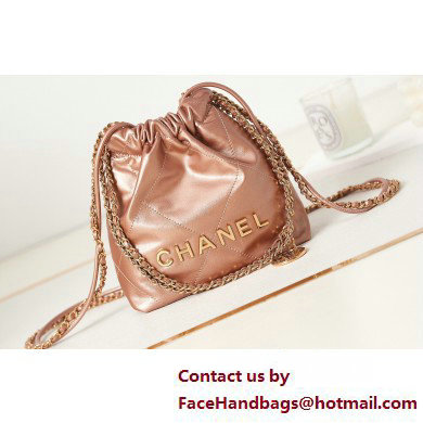 Chanel Shiny Calfskin & Gold-Tone Metal CHANEL 22 Mini Handbag AS3980 Metallic Nude Pink